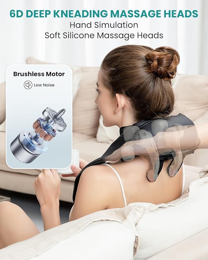 Nekteck Neck Massager, Cordless 6D Shiatsu Neck and Back Massager, Neck Massager for Pain Relief Deep Tissue, Ideal Gift for Men and Women, Ideal for Home, Office and Car, with Heat, Black