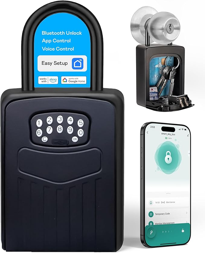 Kingsley Smart Wall Mount Key Lock Box with Bluetooth Keyless Entry, Extra Large for Keys & Access Cards, Auto Lock, App Control, IP65 Waterproof, Secure Code, for Home, Office, & Airbnb (Extra Large)