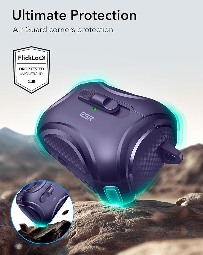 ESR for AirPods Pro 2 Case (2023/2022/2019, 2nd/1st Gen), Compatible with AirPods Pro 2nd Generation (USB-C/Lightning Cable), Effortless MagSafe, Drop-Proof Lock, Easy Open, Cyber Series,Purple
