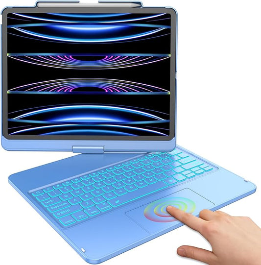 Keyboard Case for iPad Air 13 inch (M3/M2, 2025/2024), Backlit Keyboard for iPad Pro 12.9” inch (4th Gen 2020/ 3th Gen 2018) - Touch Trackpad - 360° Protective Case with Pencil Holder (Ocean Blue)