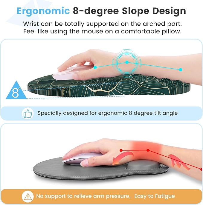 HAOCOO Ergonomic Mouse Pad with Wrist Rest and Keyboard Wrist Rest, 3 PCS Computer Carpal Tunnel Mouse Pads Set for Desk with Coaster, Memory Foam Mousepad Support for Office Laptop, Green Palm Leaves