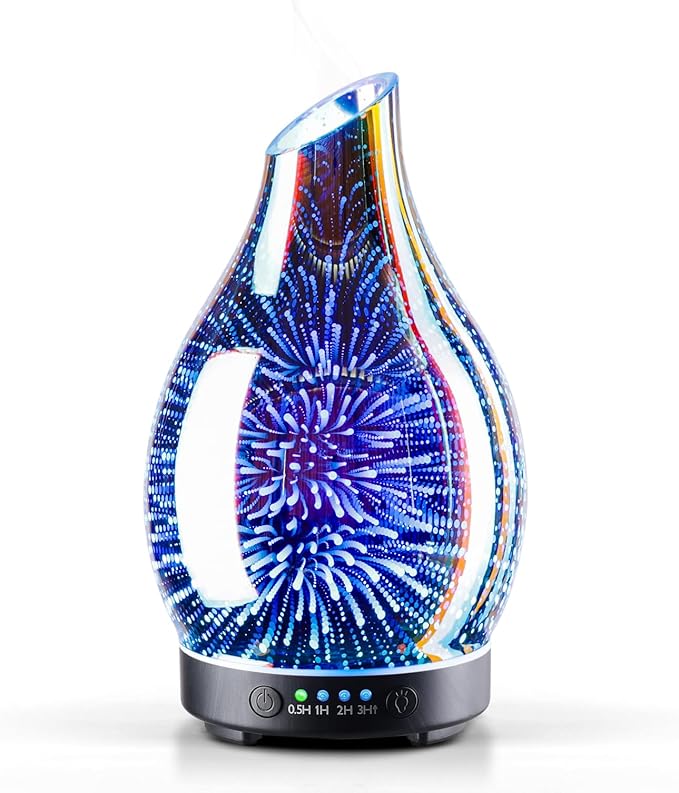 Porseme 150ml Essential Oil Diffuser Glass Color Changing Aroma Air Diffusers Aromatherapy Ultrasonic Cool Mist Humidifier 6 Running Hours Waterless Auto-Off for Sleeping Yoga Office Spa