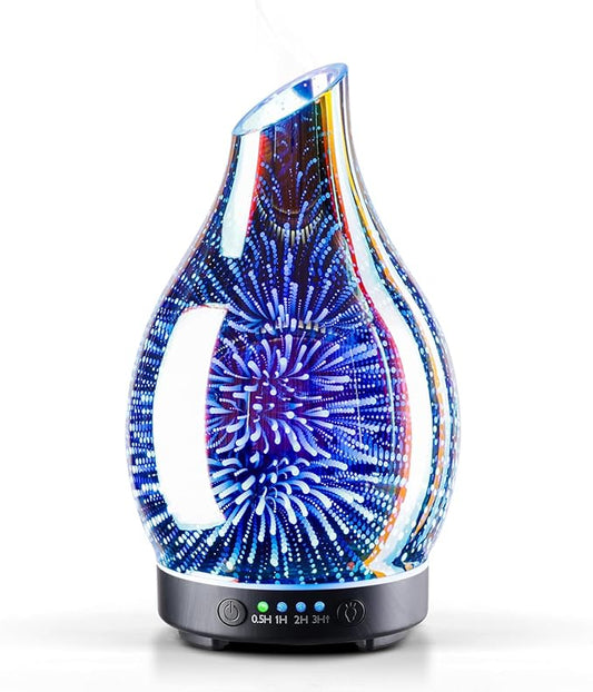 Porseme 150ml Essential Oil Diffuser Glass Color Changing Aroma Air Diffusers Aromatherapy Ultrasonic Cool Mist Humidifier 6 Running Hours Waterless Auto-Off for Sleeping Yoga Office Spa