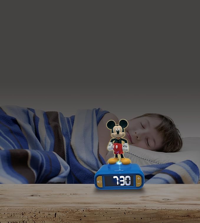 LEXiBOOK, Disney Mickey, Mickey Nightlight Alarm Clock, Sounds and Melodies, LCD Backlit Screen, Luminous, Snooze, Blue, RL800MCH