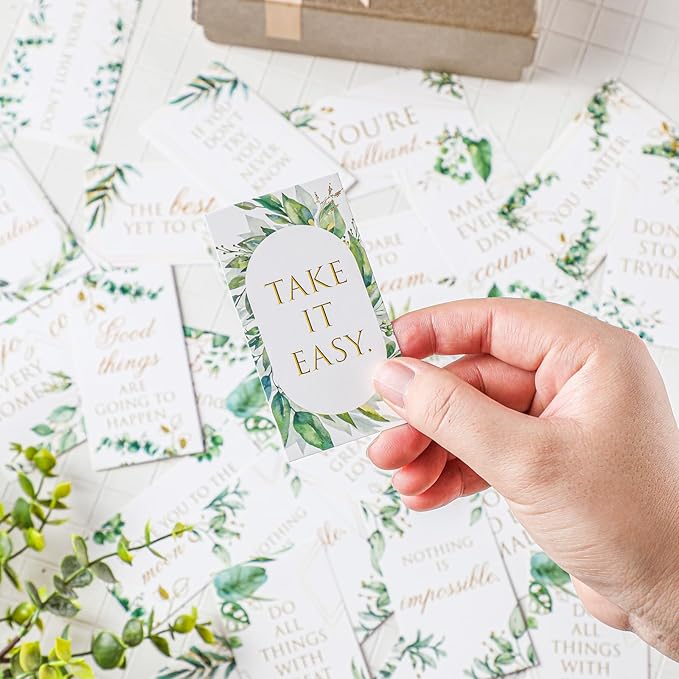 Jinei 300 Inspirational Affirmation Cards Positive Motivational Cards Small Mini Encouragement Quotes for Women Church End of the Year Teacher Gifts(Eucalyptus)