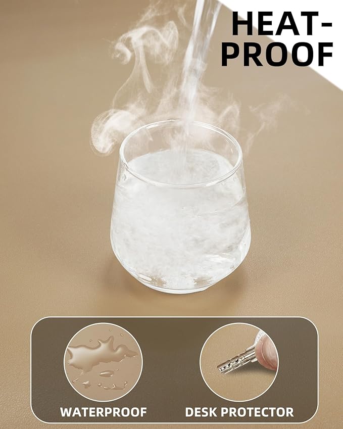 Leather Desk Pad Protector, Mouse Pad, Office Mat, Non-Slip PU Leather Blotter, Laptop Pad, Waterproof Writing Pad for Office and Home (Apricot, 31.5" x 15.7")