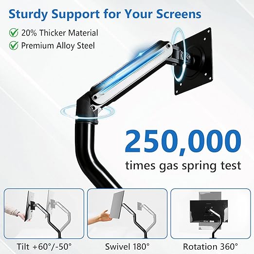Lyngins Single Monitor Mount, Adjustable Monitor Arm Desk Stand for 15 to 32 inch Screens, VESA Mount with 75x75/100x100 mm, Computer Monitors Gas Arm Holds Up to 19.84 lbs - Black