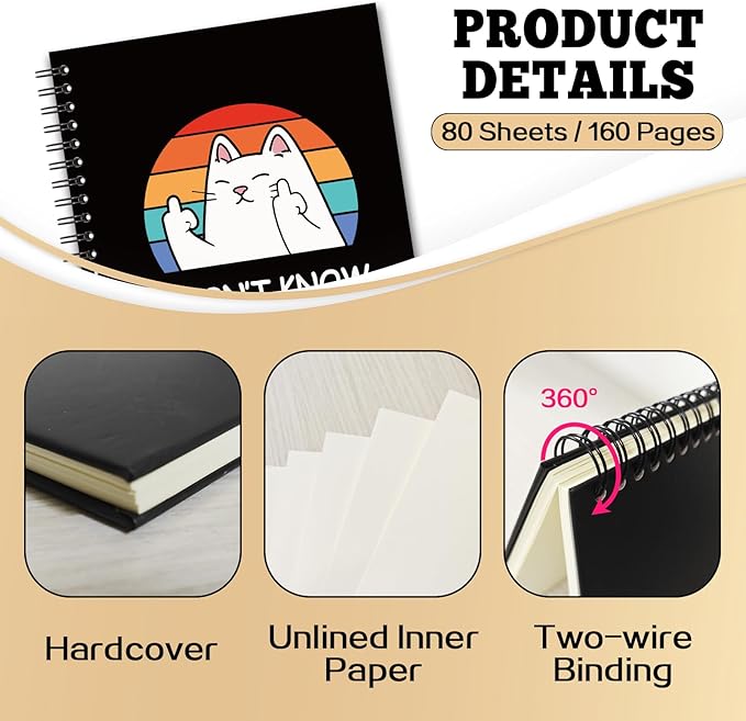 YAZMEEN Funny Saying Blank Spiral Notebook（160 Pages） I Don't Know I Just Work Here Hardcover Sketchbook Office Gag Gift Funny Sarcastic Notebook Gift for Women Men Employee Coworker Leader Cat Lover