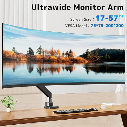 17-57 Inch Ultrawide Monitor Arm for Heavy Duty Monitor up to 59.4 lbs, Adjustable Single Arm Desk Stand, Steel Reinforcement Plate Included, VESA 75x75 to 200x200, PUTORSEN