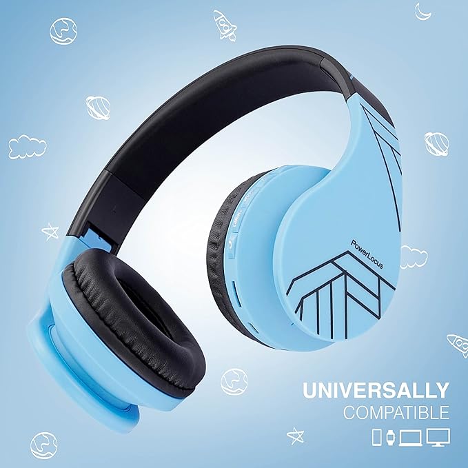 PowerLocus Bluetooth Headphones for Kids, Wireless Foldable Headphones Over Ear, Headphone with Microphone, 85DB Volume Limit, Wireless and Wired Headset with Micro SD, FM for Cellphones, Tablets, PC