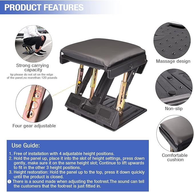 Foot Rest for Under Desk at Work 4-Level Height Adjustable, Ergonomic Foldable Footrest for Office, Gaming,Computer, Soft & Removable Pad Desk Foot Stool Suitable for All Seasons (Gray)