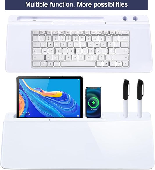 KVY Desk Whiteboard with Storage,Desktop Glass Dry Erase White Board Organizers Supplies with Accessories for Office, Home, School Essentials (White)