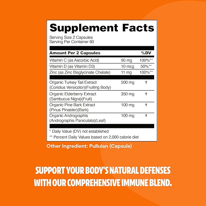 FreshCap 7-in-1 Immune Support Supplement - 5000mg Turkey Tail Mushroom Capsules, Immune Boosters for Adults, Immunity Boost Supplement, Elderberry Vitamin C and Zinc, Ayurveda (120 Capsules)