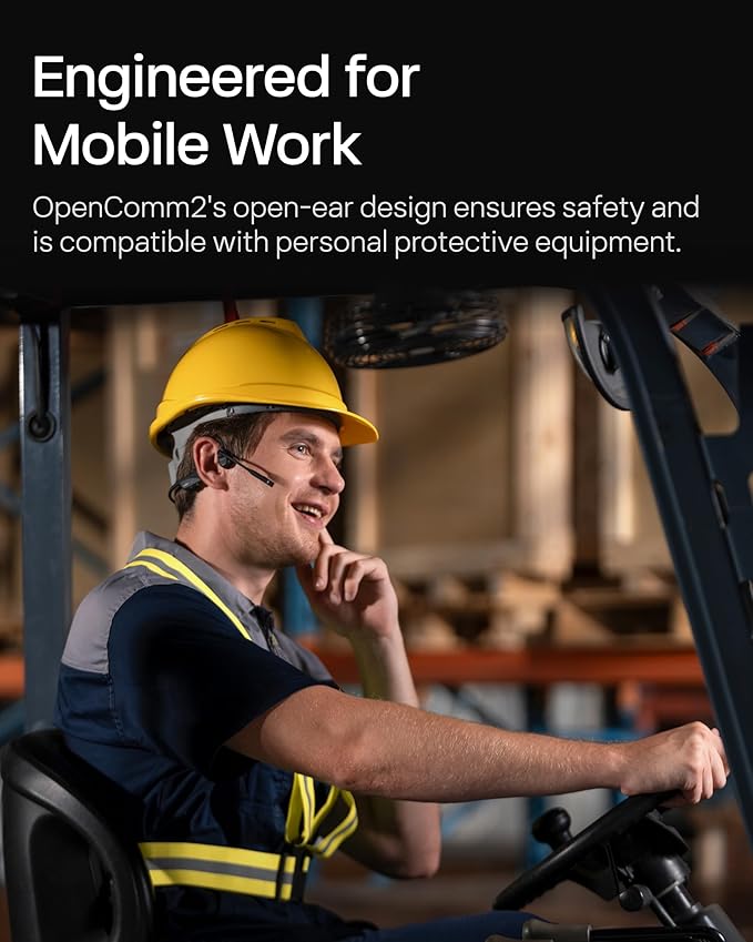 OpenComm2 2025 Upgrade - Open-Ear Bone Conduction Headphones, Wireless Bluetooth Headset with Noise Canceling Mic & Mute Button for Work Calls and Meetings, 16 Hour Talk Time for Mobile & PC - C120