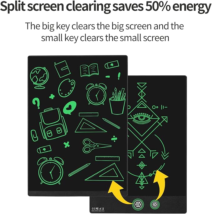 LCD Writing Tablet, 11.5in Double Display Erasable Reusable Electronic Drawing Pads, Electronic scratchpad for Kids and Adults Black