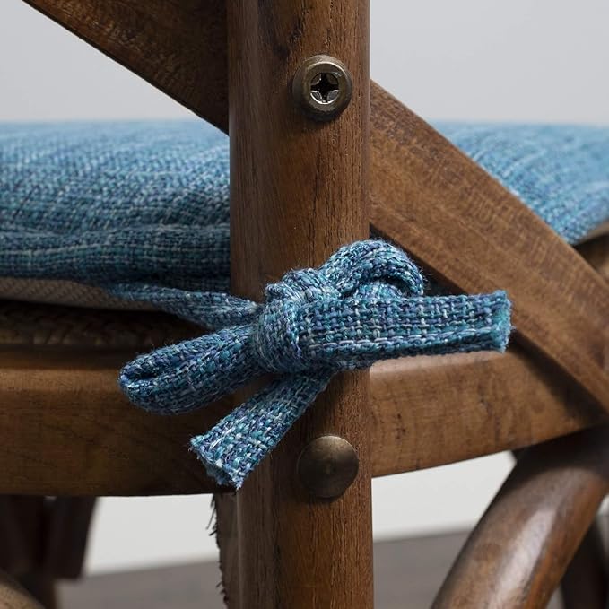 Sweet Home Collection Chair Cushion Memory Foam Pads with Ties Honeycomb Pattern Slip Non Skid Rubber Back Rounded Square 16" x 16" Seat Cover, 12 Pack, Aria Blue 4 Pack