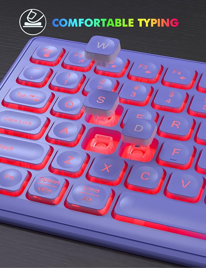 Wireless Keyboard and Mouse Combo, RGB Backlit, Rechargeable & Light Up Letters, Full-Size, Ergonomic Tilt Angle, Sleep Mode, 2.4GHz Quiet Keyboard Mouse for Mac, Windows, Laptop, PC, Trueque(Purple)