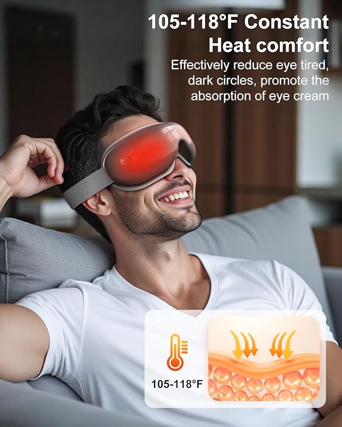 Eye Massager with Heat & Bluetooth Music, Mothers Day Birthday Gifts for Women, Reduce Eye Strain, Headache Relief and Improve Sleep, Eye Care Device for Migraine-Grey