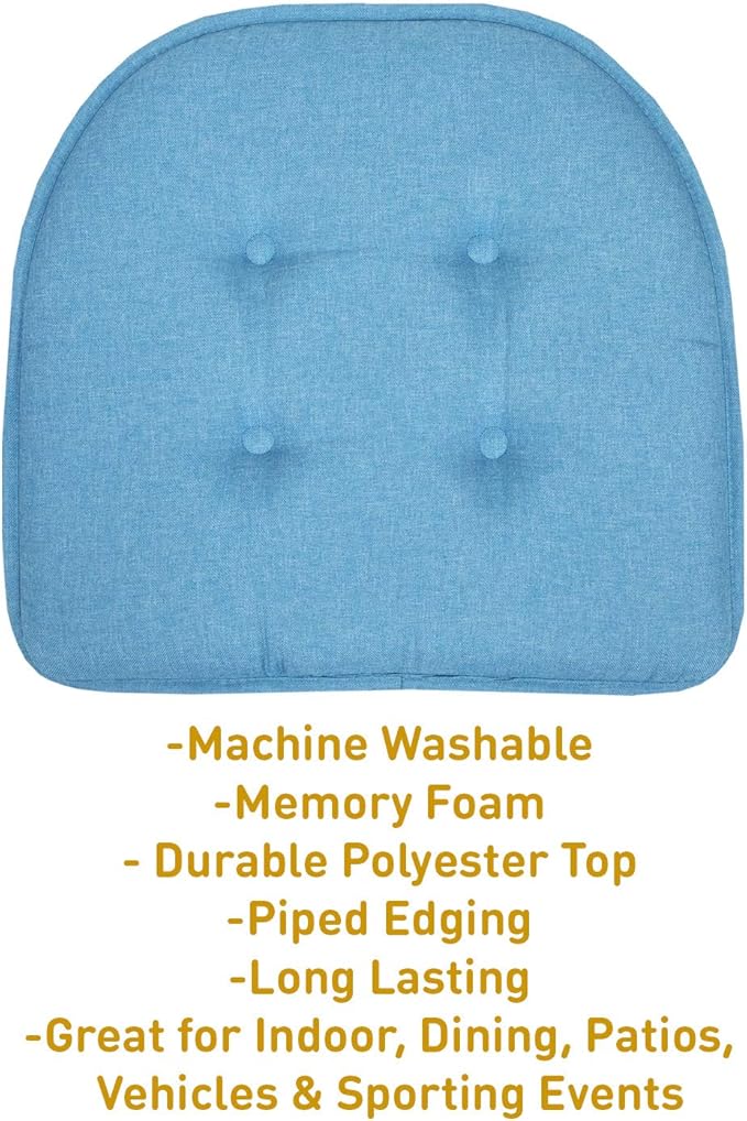 Chair Cushion Memory Foam Pads Tufted Slip Non Skid Rubber Back U-Shaped 17" x 16" Seat Cover, (Pack of 3)