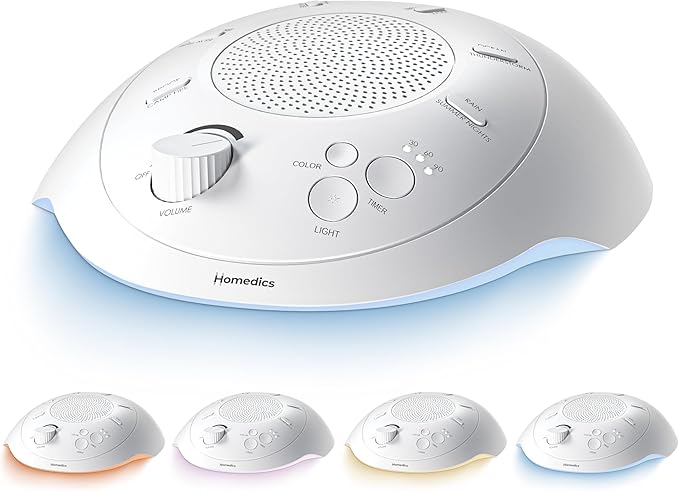 Homedics Sleep Better Portable Sound Machine, Night Light,12 Soothing Sounds Including White Noise, Rain, and Thunderstorm, Ultra-Portable Design, Auto-Off Timer, Ideal for Travel & Baby Sleep