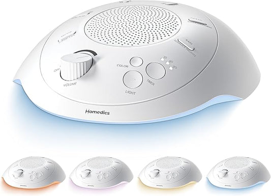 Homedics Sleep Better Portable Sound Machine, Night Light,12 Soothing Sounds Including White Noise, Rain, and Thunderstorm, Ultra-Portable Design, Auto-Off Timer, Ideal for Travel & Baby Sleep