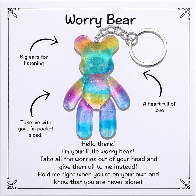 Pocket Bear Hug, Anxiety Relief Gift for Friend Mental Health Positivity Gift Autism Fidget Gifts Stress Relief Gifts for Her Comforting Present for Son Daughter Back to School Rainbow Blue