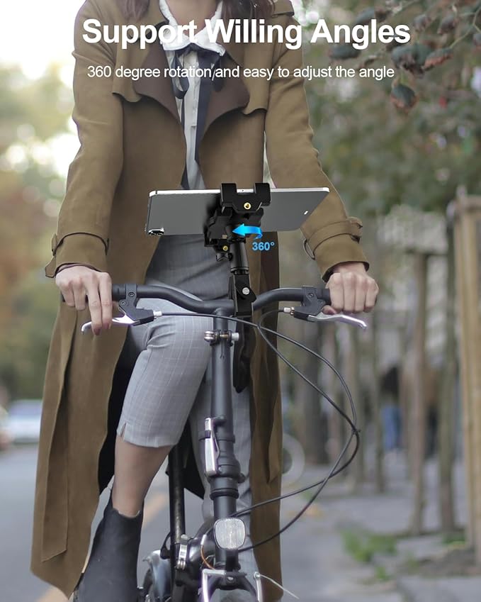 Aluminum Spin Bike Tablet Mount Camera Clamp, Handlebar Clip Tablet Holder for Exercise Bicycle, Indoor Treadmill, Stationary Bike for iPad Pro 12.9, Air, Mini, iPhone, Fire HD, e-Books, 4-13" Devices