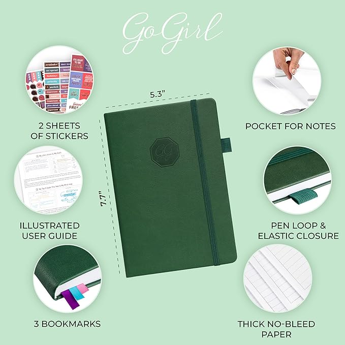 GoGirl Weekly Schedule Planner – Hourly Work & Life Planner with Time Slots – Vertical Agenda Organizer for Daily Productivity, A5 (Forest Green)