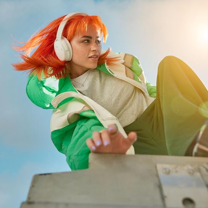 Bose QuietComfort Bluetooth Headphones, Wireless Headphones with Active Over Ear Noise Cancelling and Mic, Deep Bass, Up to 24 Hours of Playtime, White Smoke