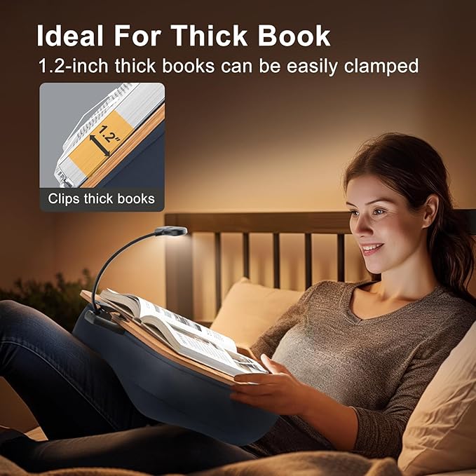 Beanbag Pillow Stand With 6500K Reading Light, Hands Free Holder, Comfortable Lap Stand for Reading in Bed, Desk, or Sofa, Wooden Rest for Book Lovers, AAA Battery Required