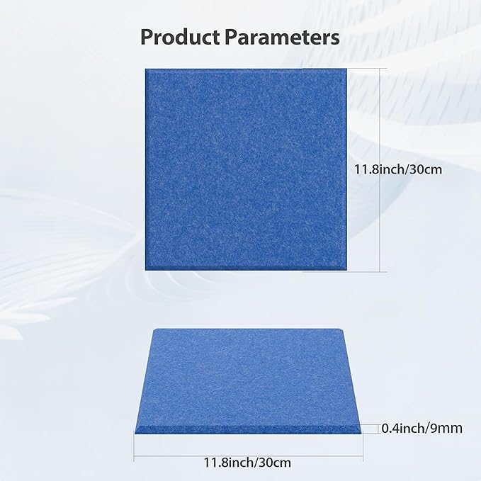 12 Pack Acoustic Panels Self Adhesive Sound Proof Foam, High Density Sound Acoustic Panel, 12X12X0.4 Inch Square Panels in Home, Office, Reccording Room, Studio,and more(Sky Blue)