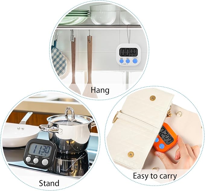 Weewooday 50 Pcs Magnetic Digital Timers for Classroom Multi Function Electronic Kitchen Timer Large Digits Countdown Stopwatch Loud Alarm for School Learning Cooking Study Work Game (10 Colors)