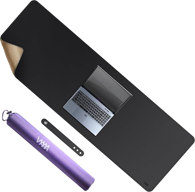 VYAAA Cork & Leather Desk Mat, 59"×19.6" Large Mouse Pad, Desktop Protector for Desk, Multifunctional Keyboard Mouse Pad for Home or Office (Black)