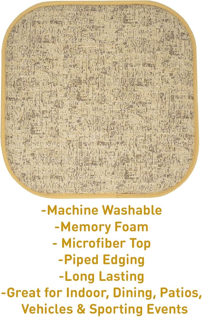 Sweet Home Collection Chair Cushion Memory Foam Pads Honeycomb Pattern Slip Non Skid Rubber Back Rounded Square 16" x 16" Seat Cover, 12 Pack, Broadway Cream/Blue