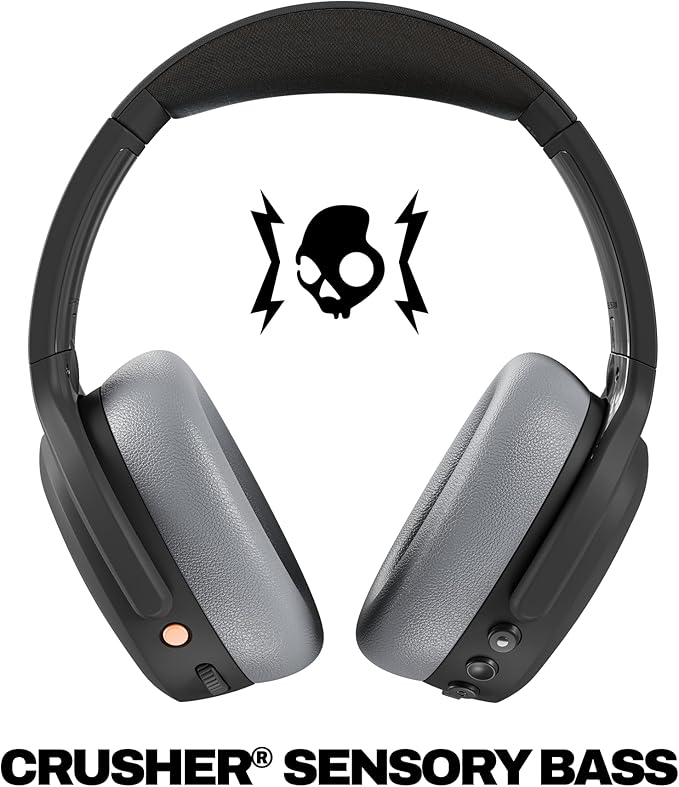 Skullcandy Crusher ANC 2 Over-Ear Active Noise Cancelling Wireless Bluetooth Headphones with Sensory Bass, Alexa Voice Control, 50 Hr Battery, Microphone, 2 Year Warranty – Asphalt