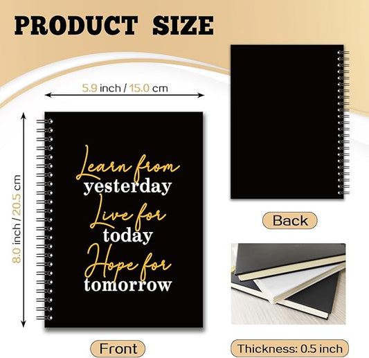 YAZMEEN Inspirational Blank Spiral Notebook（160 Pages） Learn from Yesterday Live for Today Hope for Tomorrow Hardcover Notebook Journal Funny Encouragement Gift for Teen Teacher Student Friend Family