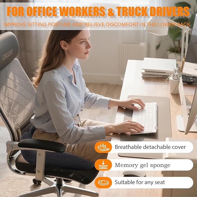 CXC Gel Seat Cushion for Office Chair: 4-Zone Pressure Relief Memory Foam Pad with Cooling Tech - Sciatica Pain Relief Pillow | Desk Chair, Wheelchair, Floor Sitting, Long Driving & Classroom Use