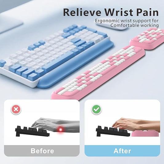 MEKASS Keyboard Wrist Rest, Ergonomic Wrist Pad, Soft Memory Foam Keyboard Hand Rest with Non-Slip Base, Easy Typing, Pain Relief, Comfort Support for Office Work Gaming Accessories (Pink White)
