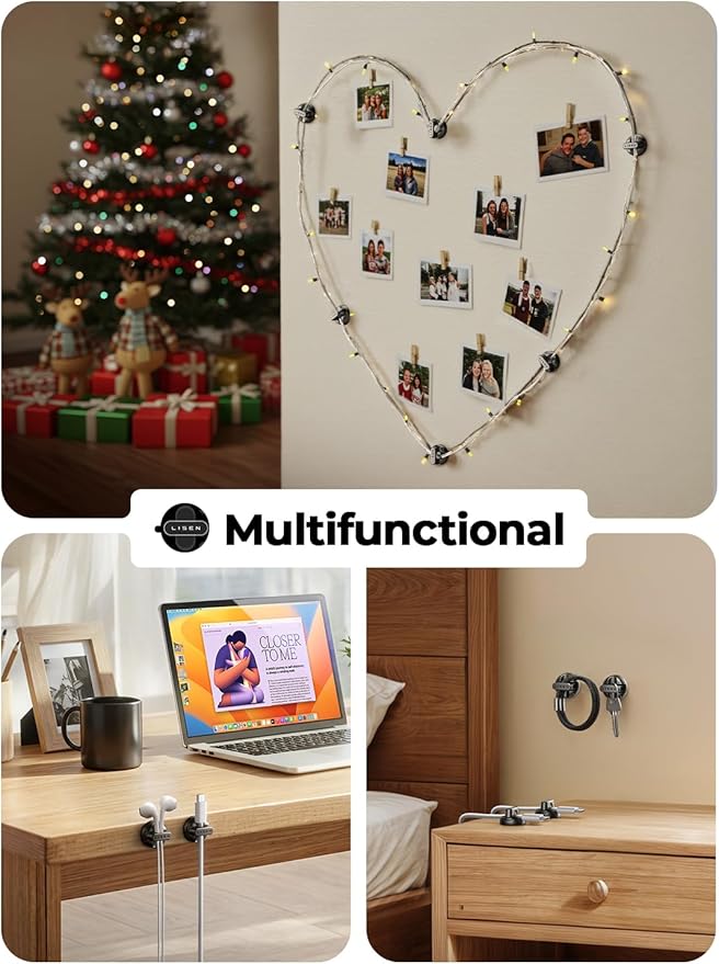 16-Pack Magnetic Cable Clips [1S Snap-On] Cord Holder, LISEN Office Desk Organizers and Accessories with 8 Extra Strong Adhesive Pads, Wire Organizer for Nightstand, Home, Wall, Car, Desktop