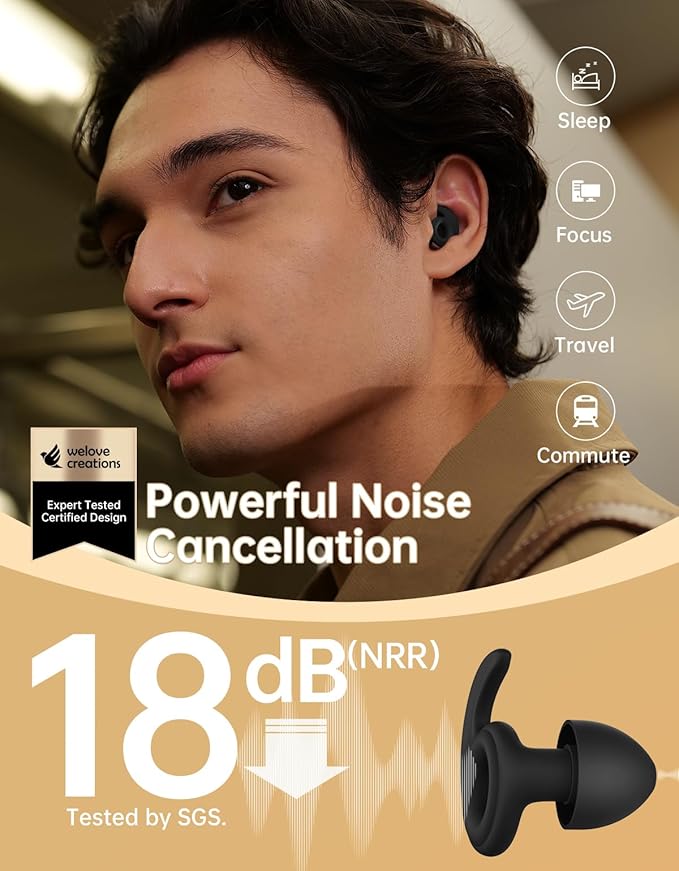 Welove Ultra-Comfy Ear Plugs with First-Ever UV Sanitizer—Reusable Earplugs for Sleep, Focus, Travel, and Noise Sensitivity |Hearing Protection |Customizable Fit | 18dB NRR Noise Reduction