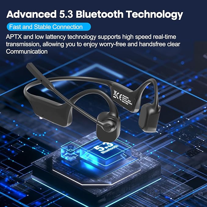 Bone Conduction Headphones with Microphone Boom, Wireless Bluetooth PC Headsets with Noise Canceling Mic for Work, Call, Meeting, 10 Hours Talk Time