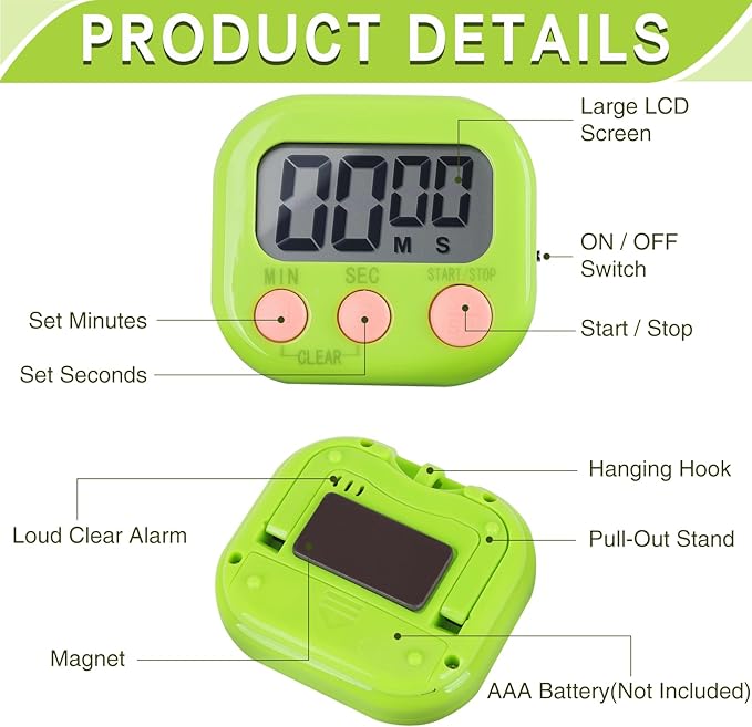 30 Pcs Digital Kitchen Timer Bulk, Magnetic Timers for Classroom, LCD Display, Loud Alarm, Electronic Minute Second Clock Timer for Teacher, Exercise, Cooking, Baking(6 Colors)