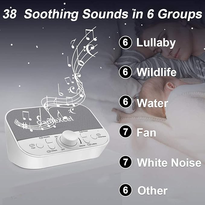 Portable Sound Machine, White Noise Machine with 38 Sounds & Dual Speakers, USB Charger, Timer & Memory - Magicteam Sleep Therapy, Noise & Sleep Machines for Baby, Kids, Adults Home Office Travel