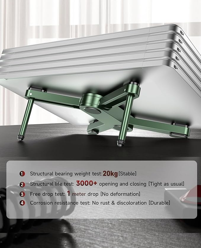New Concept Laptop Stand - Adjustable Ergonomic Aluminum Riser for MacBook Pro/Air up to 15.6” - Foldable & Portable Computer Stand for Desk, Students, Office, Travel, Gaming - Green