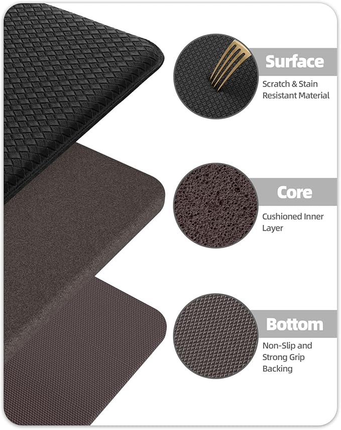 Color&Geometry Anti Fatigue Cushion Kitchen Mat for Floor -17"x59",Easy Clean, Water & Oil Proof, Anti Slip, Foam Rubber Runner Rug for Front Sink Comfort Standing,Black