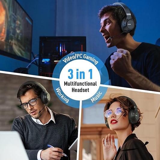 Wireless Bluetooth Headsets with Microphone for Computer, Headphone Foldable Over Ear Soft 40H with Retractable Mic, USB Dongle for PS5 PS4 PC Cellphone Laptop