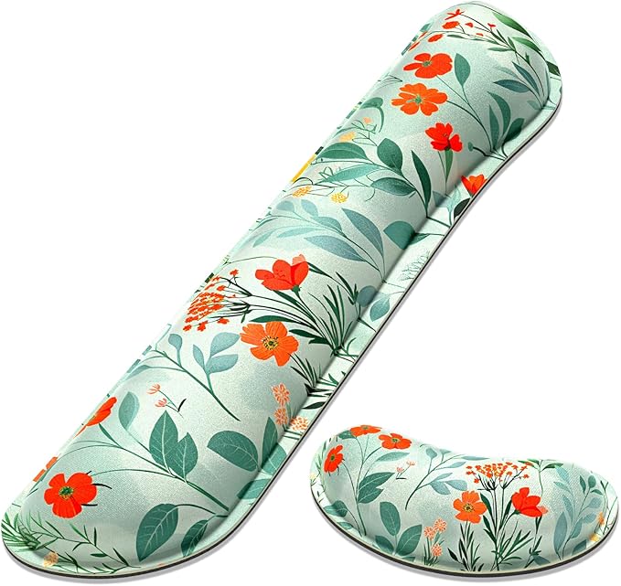 Dapesuom Enlarge Keyboard Wrist Rest, Memory Foam Wrist Cushion for Desk Mats Support, Typing Pain Relief Keyboard Mouse Pad Rests Set with Non-Slip Base for Gaming Laptop Computer, Abstract Flowers