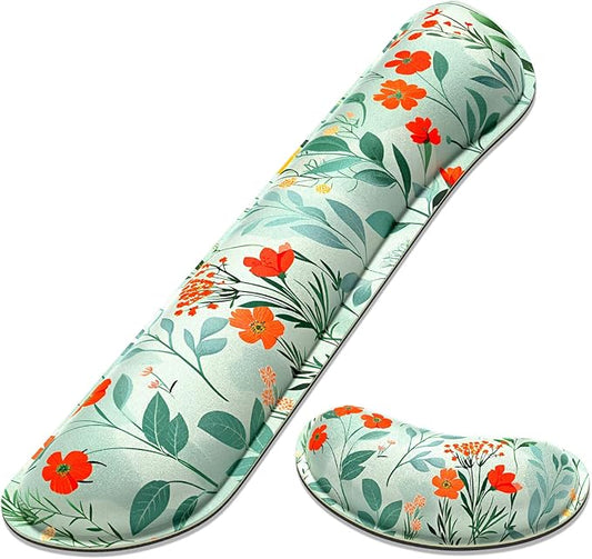 Dapesuom Enlarge Keyboard Wrist Rest, Memory Foam Wrist Cushion for Desk Mats Support, Typing Pain Relief Keyboard Mouse Pad Rests Set with Non-Slip Base for Gaming Laptop Computer, Abstract Flowers