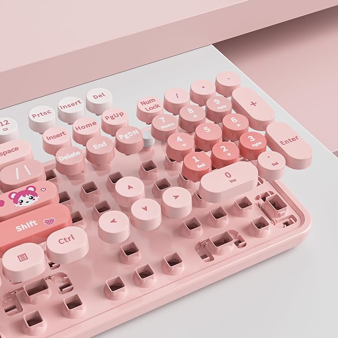 GTSP Pink Keyboard and Mouse, Cute Silent Typewriter Wireless Full-Size Office Keyboard with Round Keycaps for Desktop Laptop and PC (Gradient Pink)