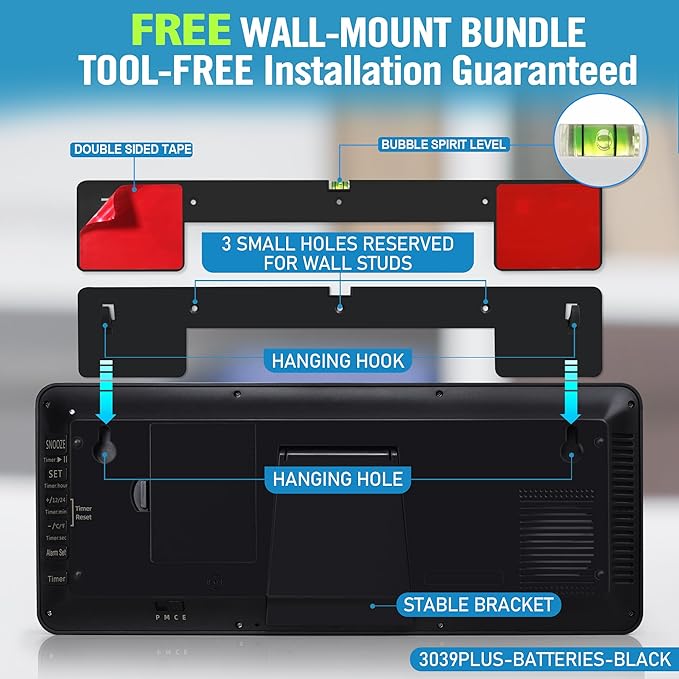 (4.6" Numbers 15 Inch Large Digital Wall Clock Battery Operated-Never Needs Setting!-Easy to Read Numbers-Easy Set-Up Auto DST